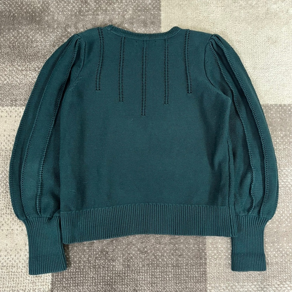 Lauren Ralph Lauren Women Knit Sweater Puff Sleeve Crew Neck Green Size L - Picture 4 of 6